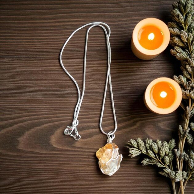 Caged Rough Citrine Crystal Necklace