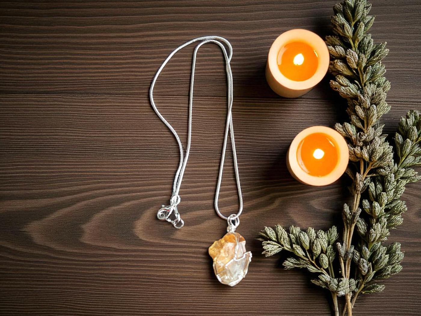 Caged Rough Citrine Crystal Necklace