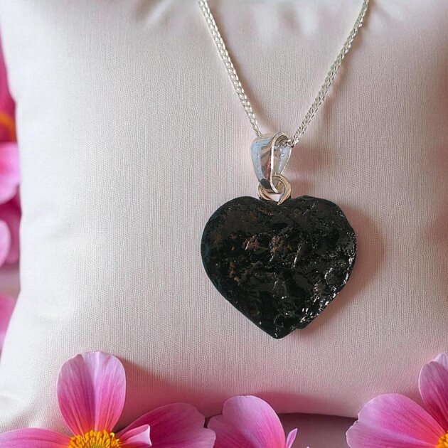Sterling Silver Black Tourmaline Heart Pendant Necklace