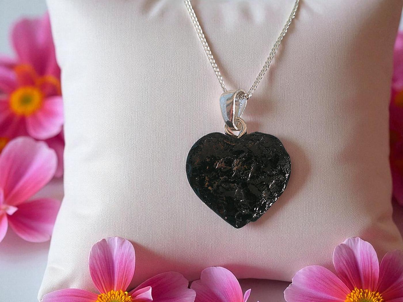 Sterling Silver Black Tourmaline Heart Pendant Necklace