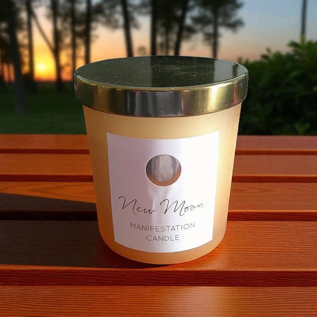 Manifestation Candle New Moon Wild Orange and Clear Quartz