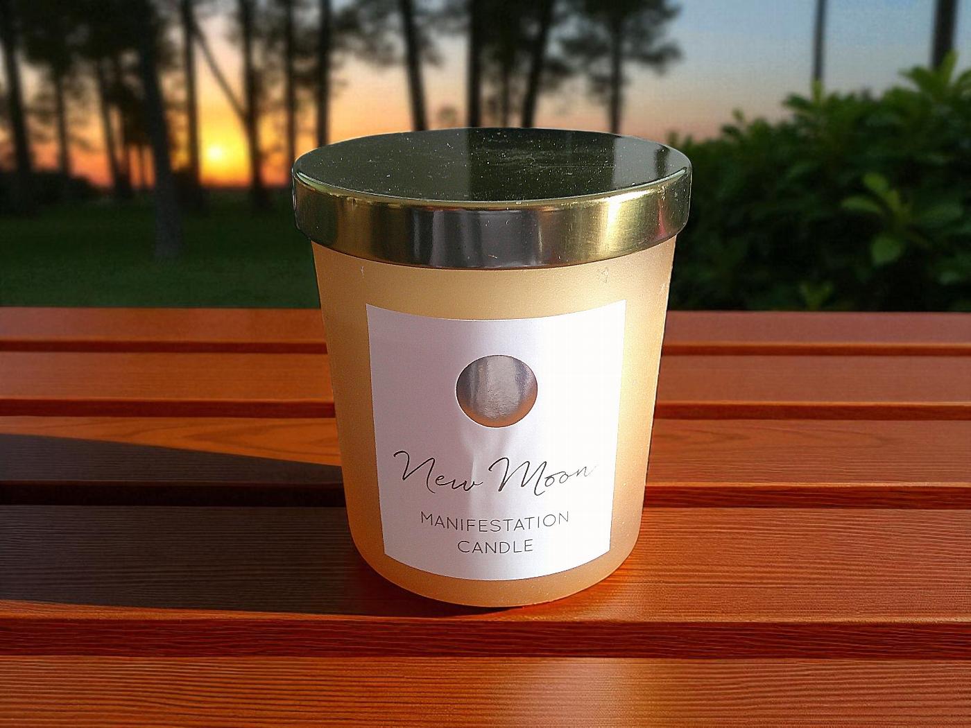 Manifestation Candle New Moon Wild Orange and Clear Quartz