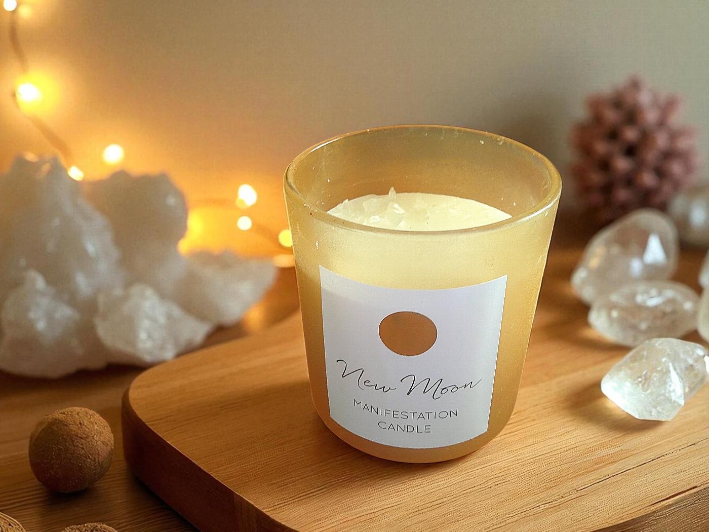 Manifestation Candle New Moon Wild Orange and Clear Quartz - Image 3