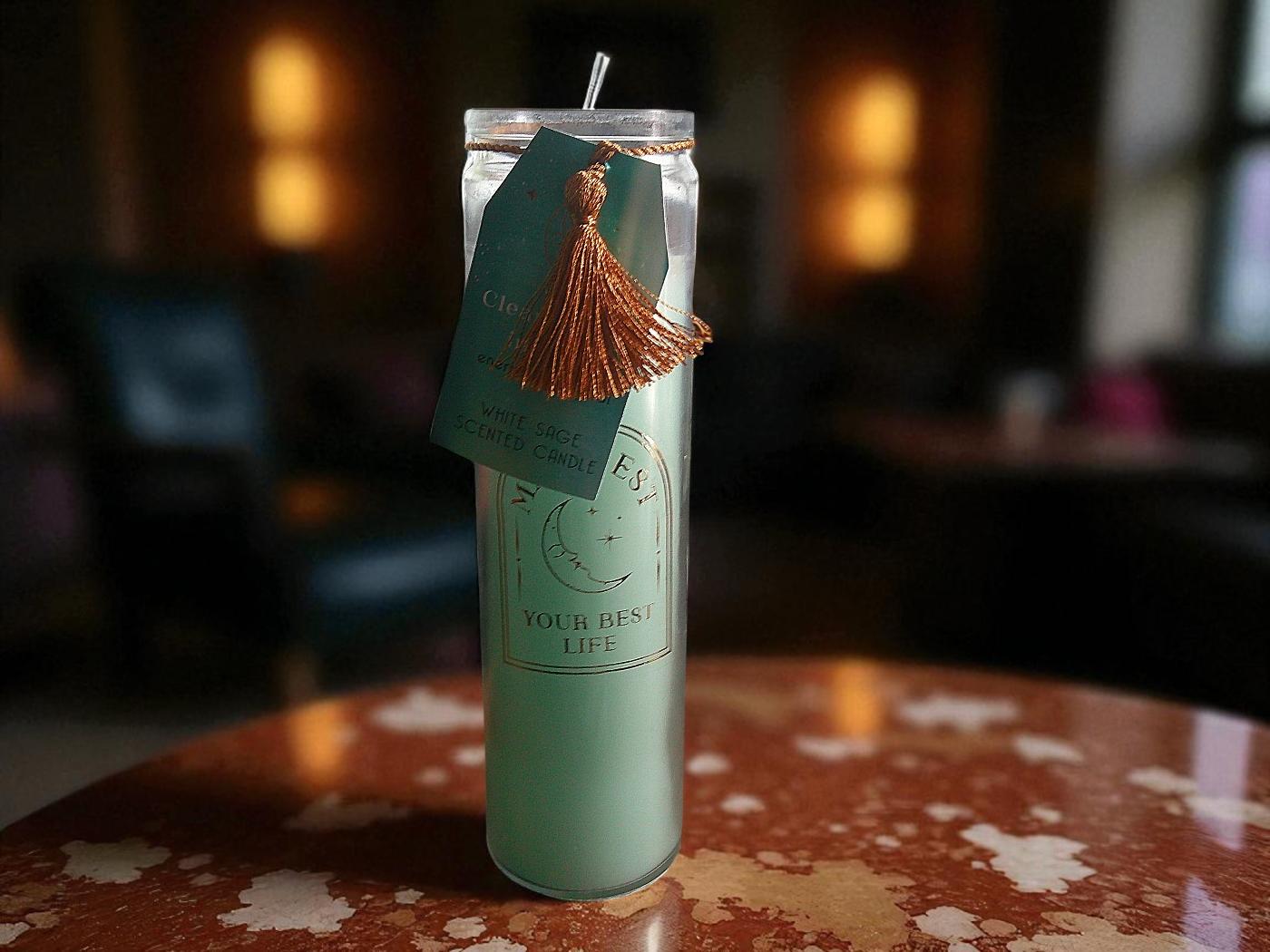 Tube Candle, Manifest your Best Life, White Sage with Clear Quartz Crystal - Image 2