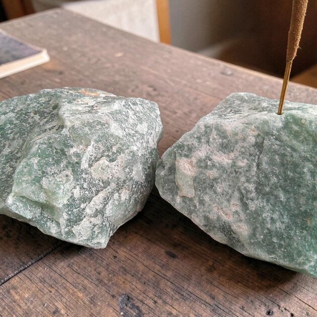 Raw Crystal Incense Holder, Green Aventurine