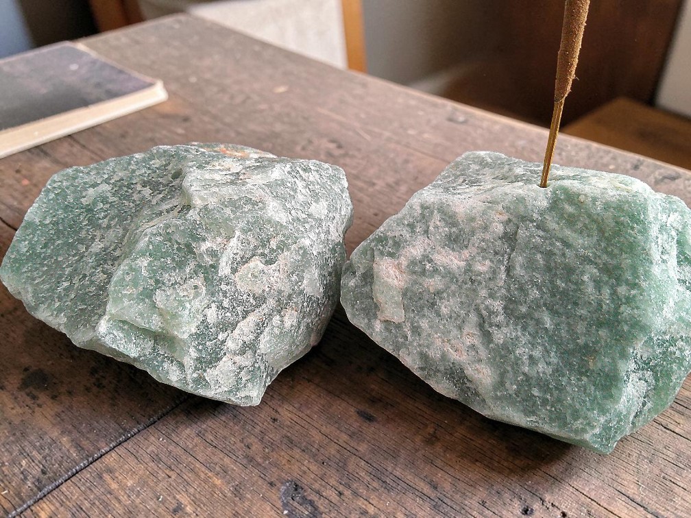 Raw Crystal Incense Holder, Green Aventurine