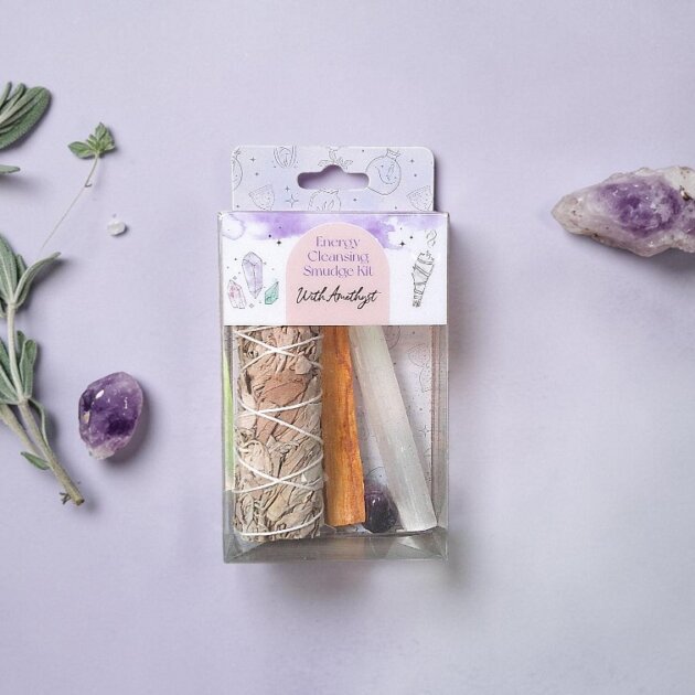 Energy cleansing Smudge Kit with Amethyst